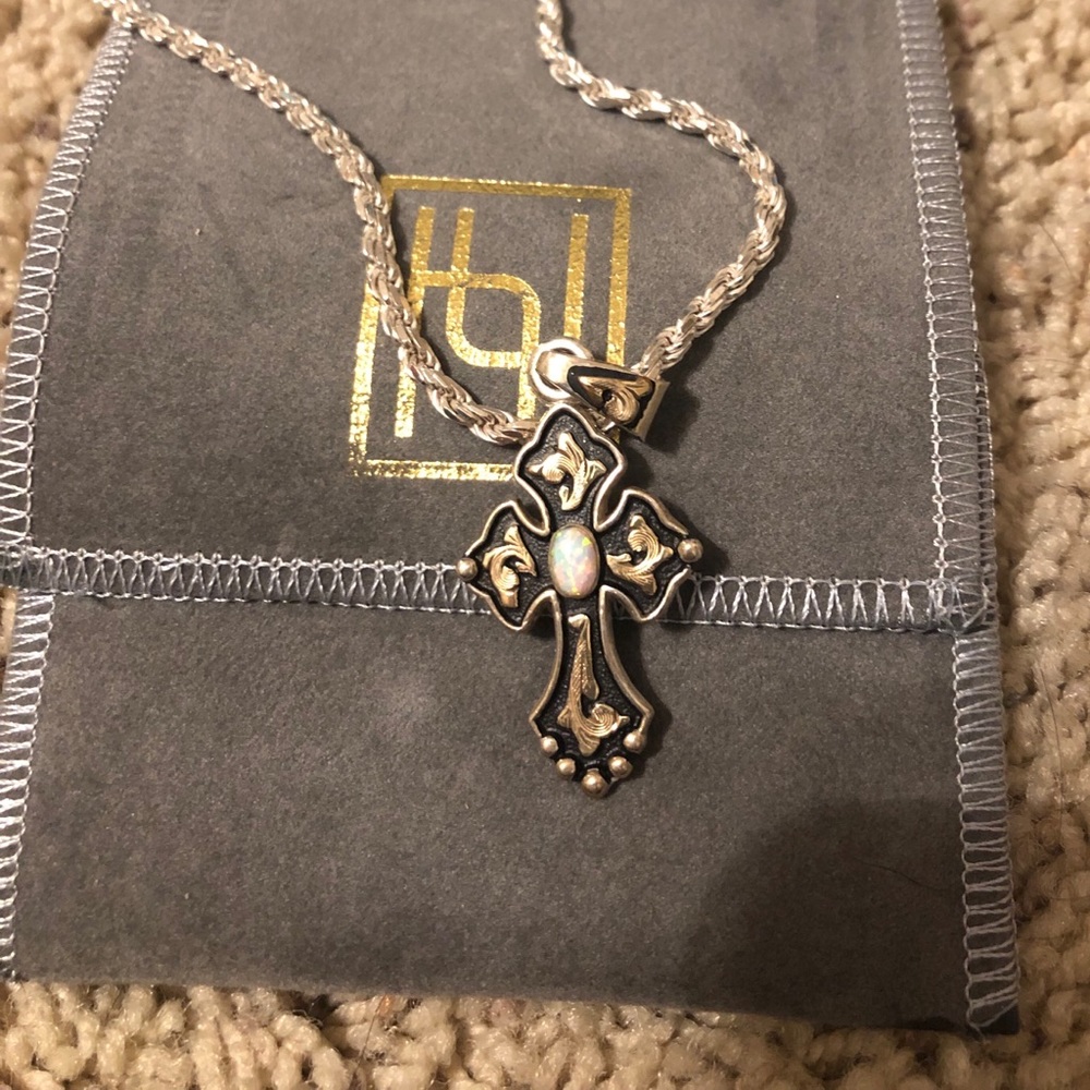 HYO cross necklace with opal stone. Never worn